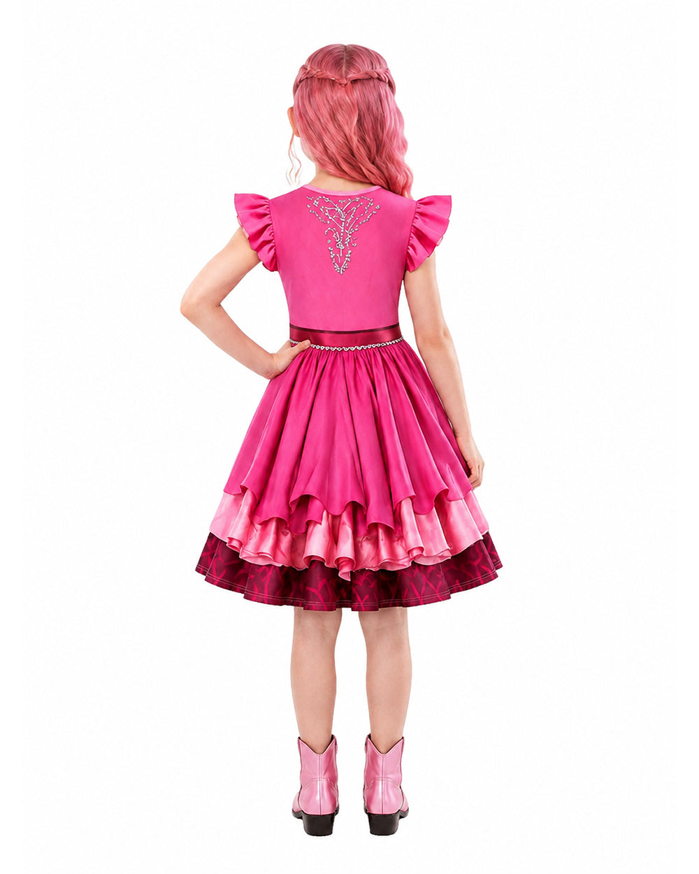 Girls Wonderland Red Princess Costume 3D Print Pink Princess Chloe Dress and Bag for Dress-up Party