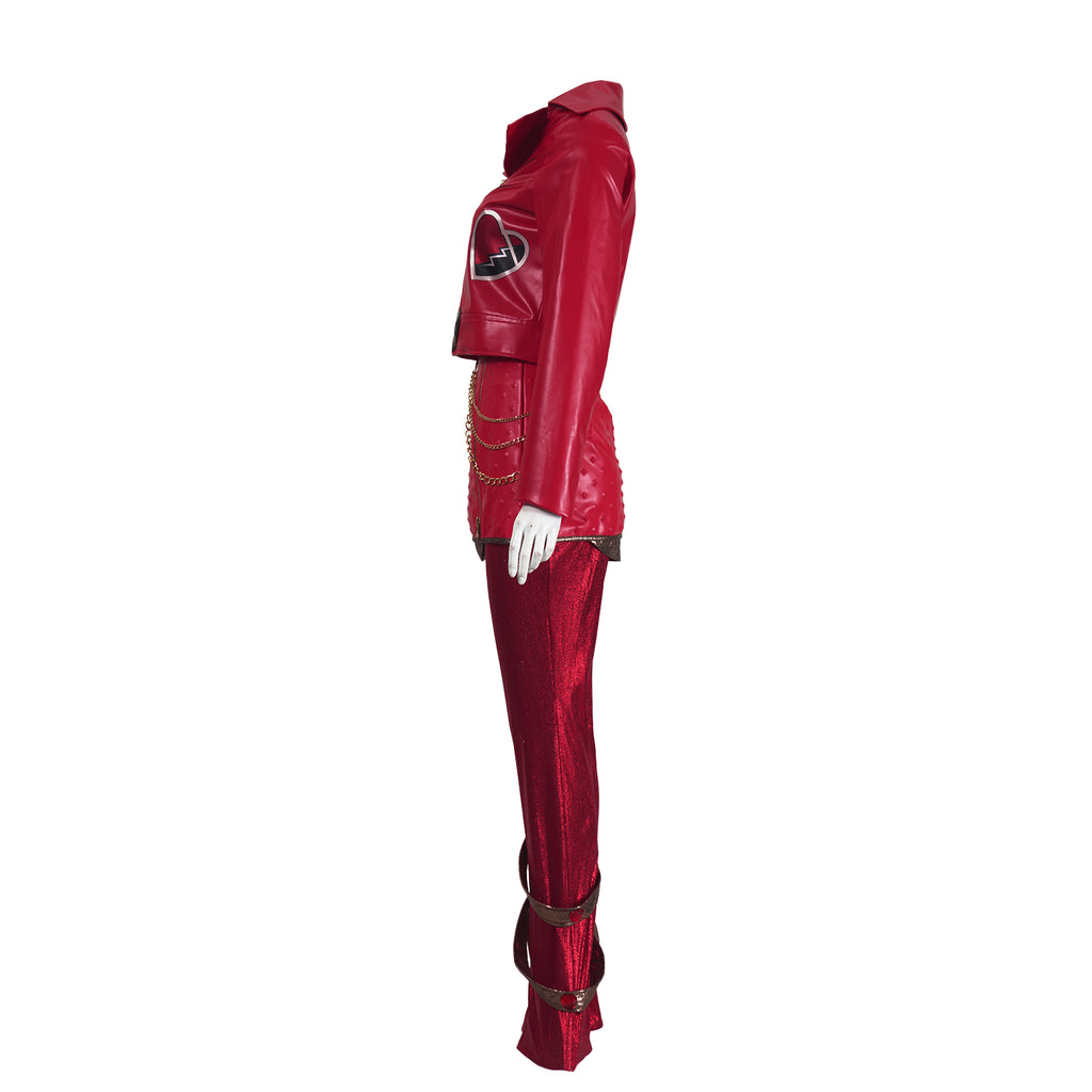 Red Princess Dress Descendents PU Leather Jacket Skirt and Pants Full Set for Girls Women Halloween Carnival