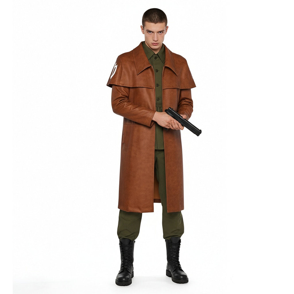 NCR Ranger Cosplay Costume Veteran Ranger Outfit A7 Military Faux Leather Coat and Helmet