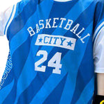 Kids Basketball Jersey Retro Bball Shirt and Shorts Childrens Basketball Kit in Blue Red