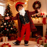 Boys Santa Costume Red Overcoat Pants Hat and Vest 4pcs Suit for Christmas Party