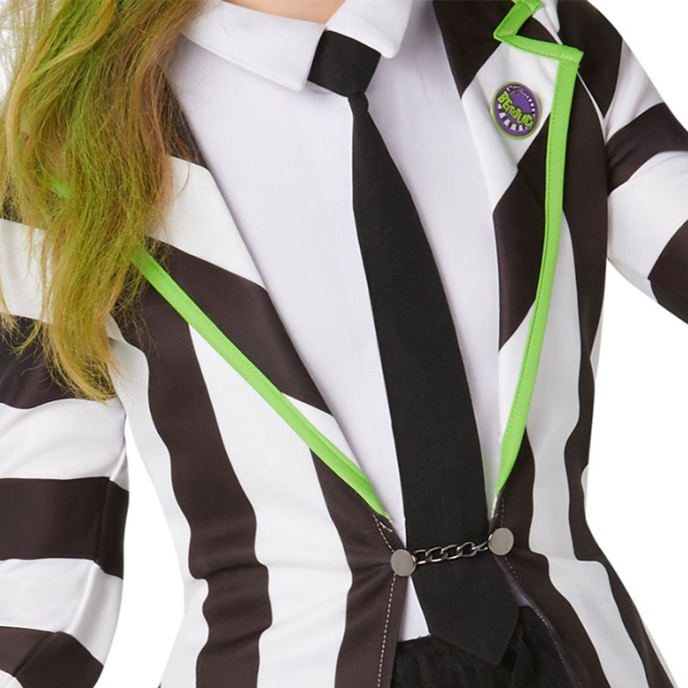 Girls Betelgeuse Costume Beetle Ghost Black and White Striped Dress Suit for Cosplay