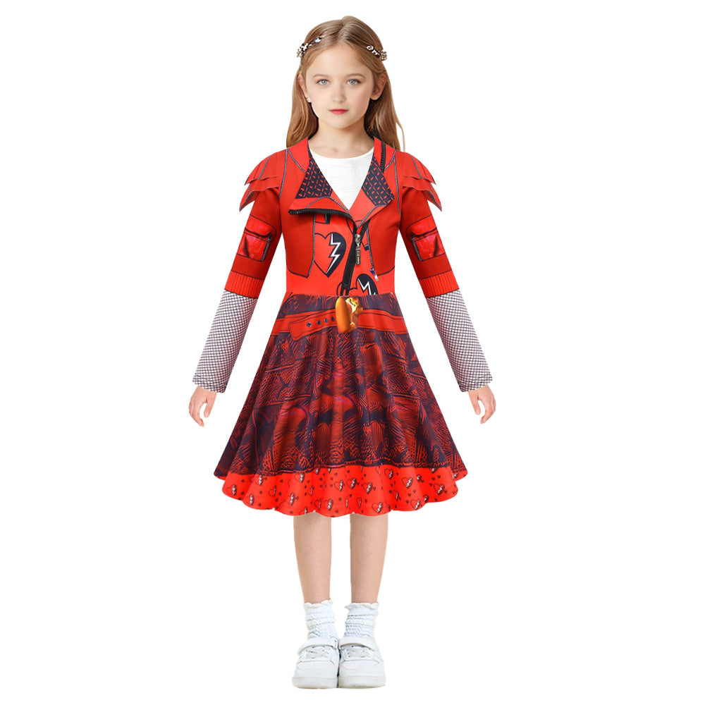 Girls Red Costume The Rise of Red Cosplay Dress Pants and Gloves for Halloween