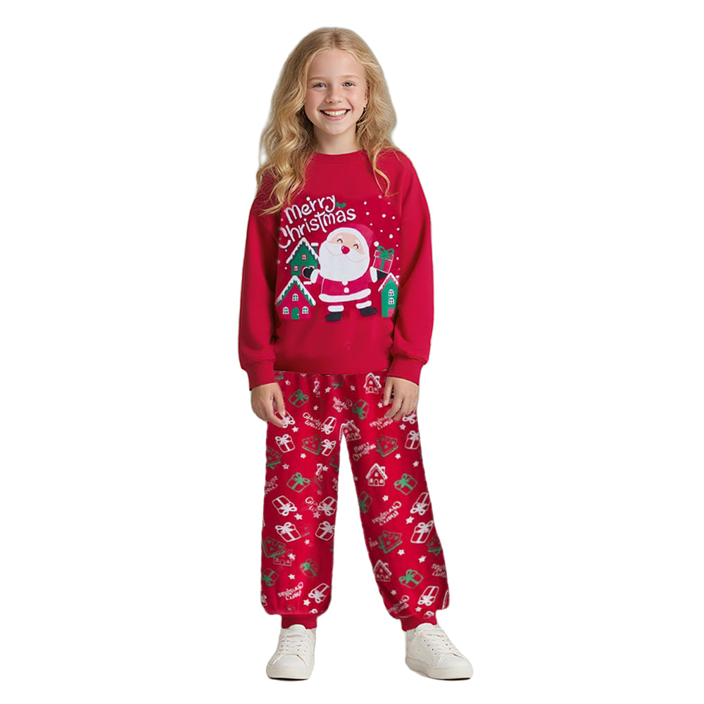 Kids Christmas Pajamas Set Red Long Sleeve Top Pants Festive Sleepwear for Children
