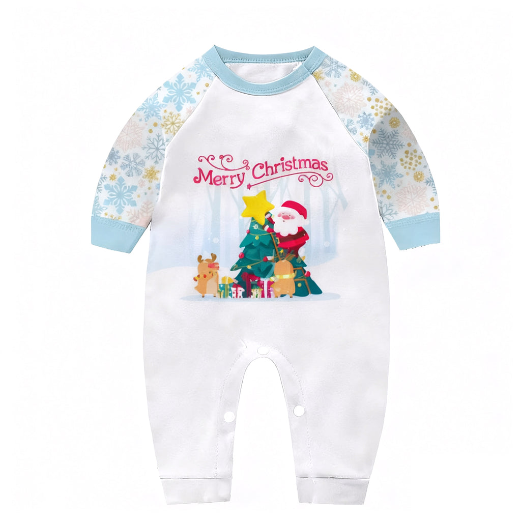 Matching Christmas Sleepwear Light Blue Xmas Pajamas Casual Loungewear for Family