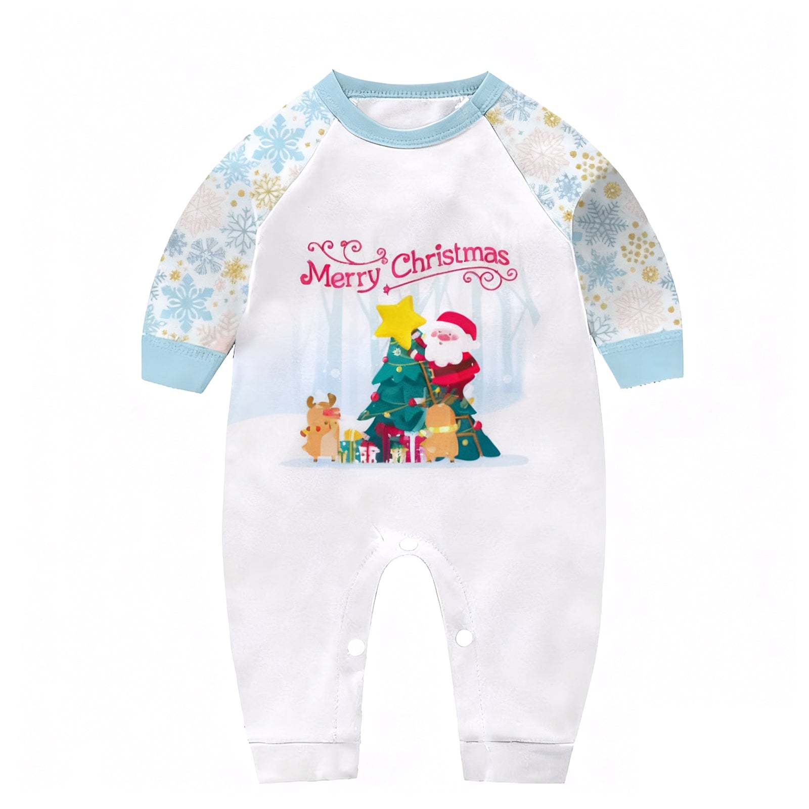 Matching Christmas Sleepwear Light Blue Xmas Pajamas Casual Loungewear for Family