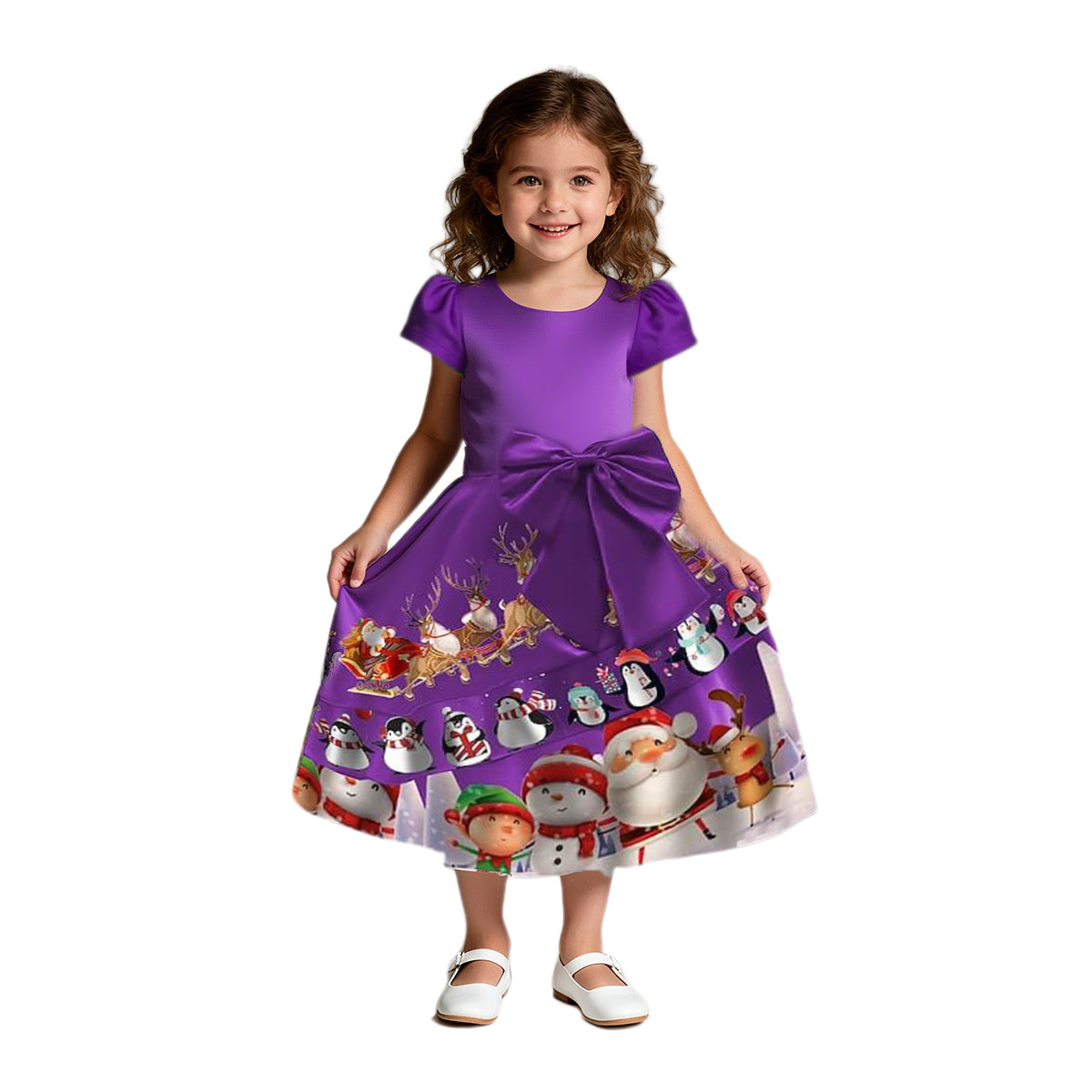 Christmas Party Dress Toddler Kids Short Sleeve Dress Santa Claus Elk Snowman Christmas Dress