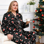 Lady Christmas Sleepwear Plus Size Satin PJS with Christmas Candy Cane for A Cozy Holiday