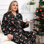Lady Christmas Sleepwear Plus Size Satin PJS with Christmas Candy Cane for A Cozy Holiday