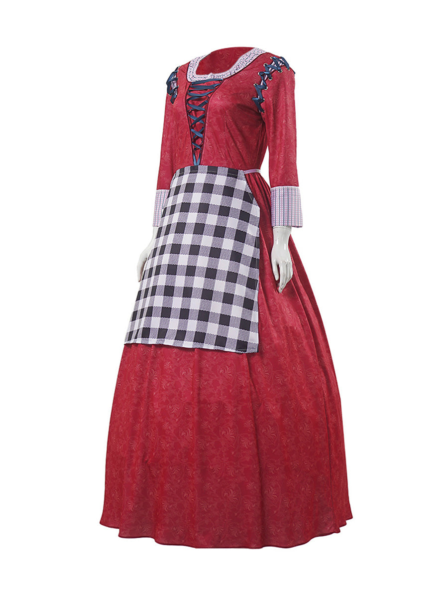 Adult Princess Dress Maid Maxi Dress with Apron Long Sleeve Party Outfit