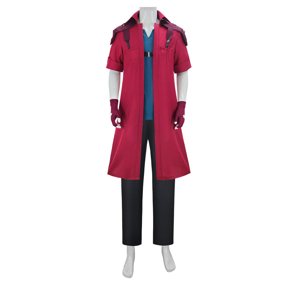 Men's Demon Hunter Costume Red Long Trench Coat with Vest Pant and Gloves for Hero Cosplay Events