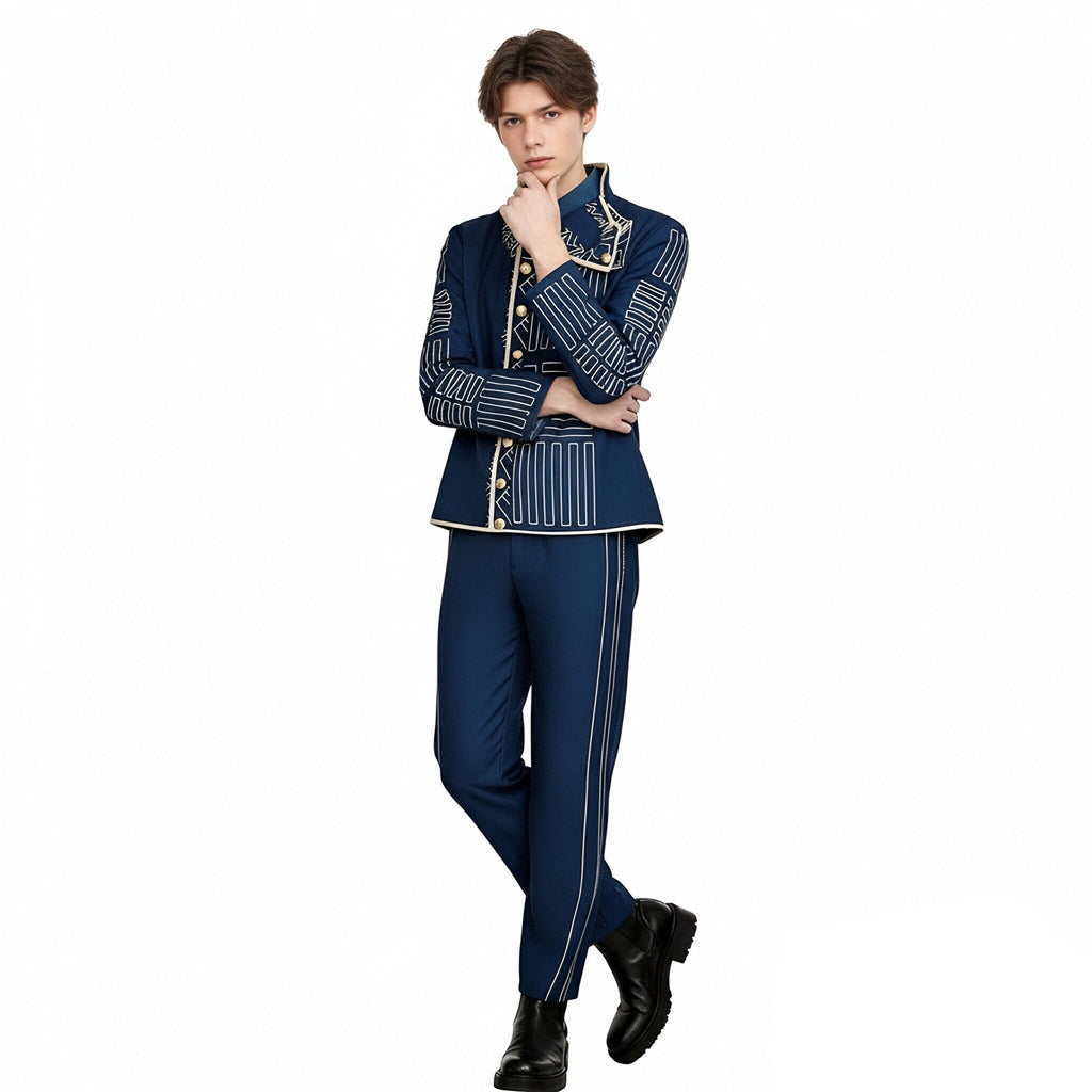 Mens Prince Costume Navy Tops Pants and Shirt Suit Cosplay Outfit
