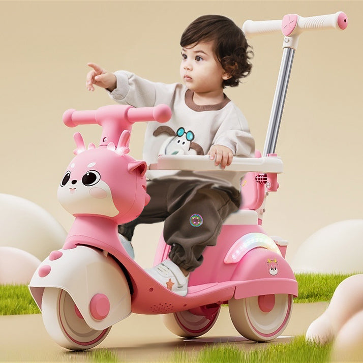Toddler 3-IN-1 Ride on Car Baby Cartoon Push Car with Detachable Handle and Guardrail