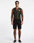 Mens Creepy Puppy Costume Retro One-Eyed Toy Dog Jumpsuit Vest and Short 3pcs Suit for Halloween Carnival