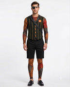 Mens Creepy Puppy Costume Retro One-Eyed Toy Dog Jumpsuit Vest and Short 3pcs Suit for Halloween Carnival