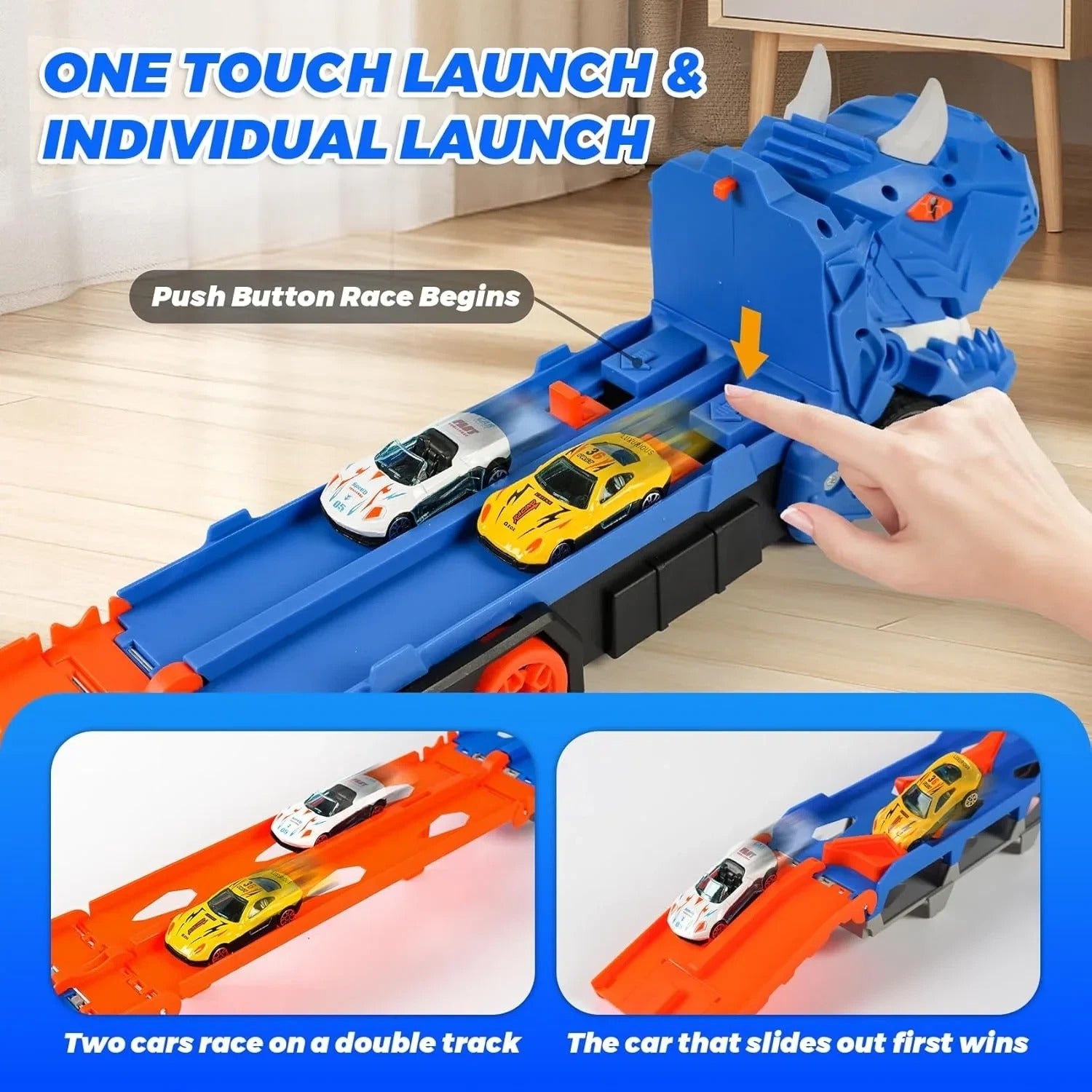 3in1 Dinosaur Race Track Toys with 12 Alloy Cars Transforming Sliding Catapult Track