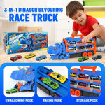 3in1 Dinosaur Race Track Toys with 12 Alloy Cars Transforming Sliding Catapult Track