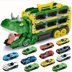 3in1 Dinosaur Race Track Toys with 12 Alloy Cars Transforming Sliding Catapult Track