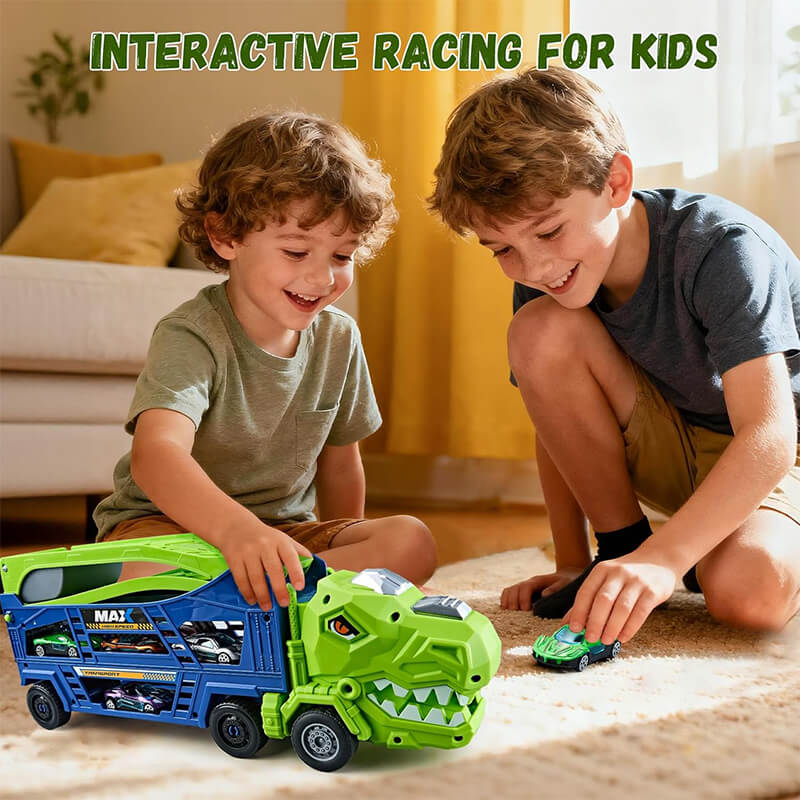 Kids 3 in 1 Dinosaur Truck Toys Foldable Race Tracks Car with 6 Alloy Cars Christmas Gifts