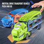 Kids 3 in 1 Dinosaur Truck Toys Foldable Race Tracks Car with 6 Alloy Cars Christmas Gifts