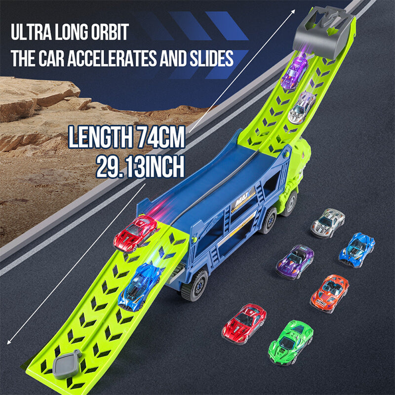 Kids 3 in 1 Dinosaur Truck Toys Foldable Race Tracks Car with 6 Alloy Cars Christmas Gifts