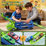 Kids 3 in 1 Dinosaur Truck Toys Foldable Race Tracks Car with 6 Alloy Cars Christmas Gifts