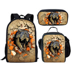 Kids 3pcs Dino Backpack Set Boys Large Capacity Backpack Lunch Bag Pencil Case For Primary School