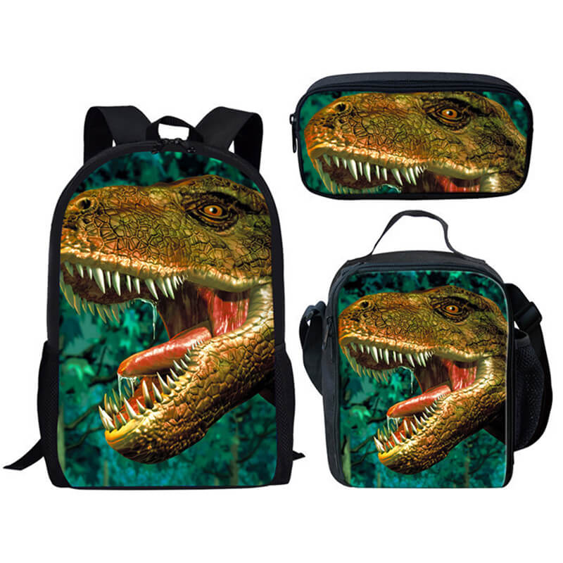 Kids 3pcs Dino Backpack Set Boys Large Capacity Backpack Lunch Bag Pencil Case For Primary School