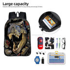 Kids 3pcs Dino Backpack Set Boys Large Capacity Backpack Lunch Bag Pencil Case For Primary School