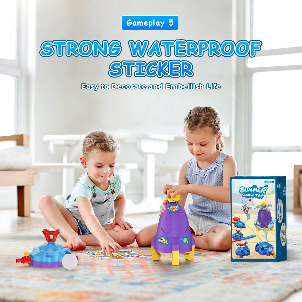 4 IN 1 Kids Water Sprinkler Set Lifting Rocket Sprinkler Baseball & Rocket Toy Outdoor Summer Game for Aged 2 +