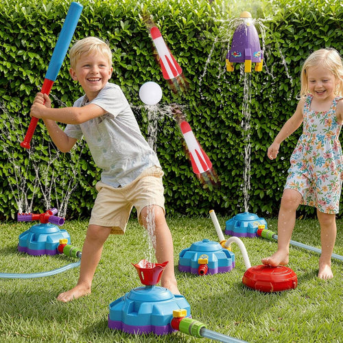 4 IN 1 Kids Water Sprinkler Set Lifting Rocket Sprinkler Baseball & Rocket Toy Outdoor Summer Game for Aged 2 +