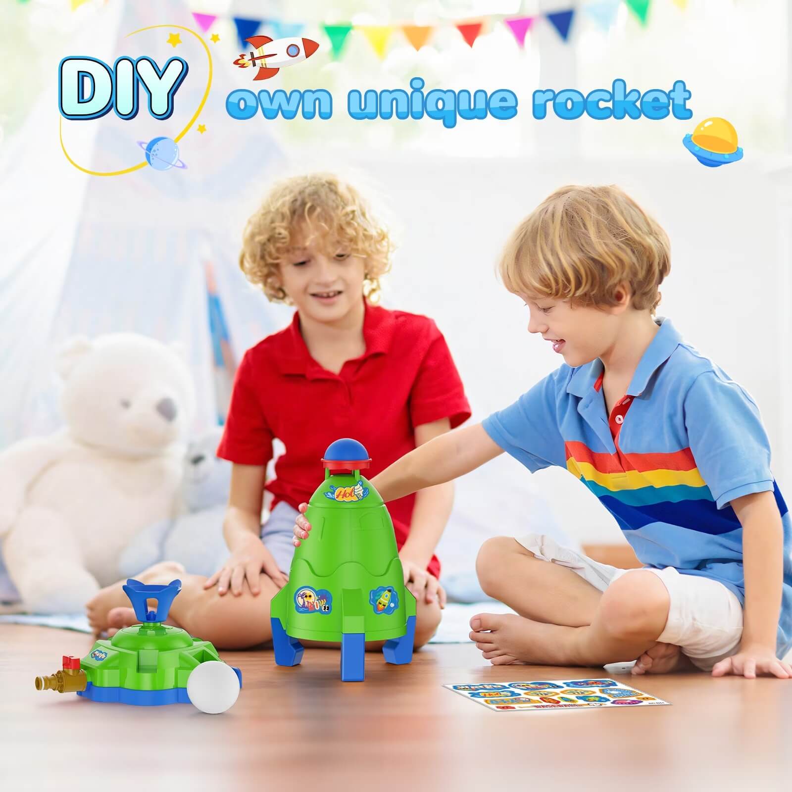 4 IN 1 Kids Water Sprinkler Set Lifting Rocket Sprinkler Baseball & Rocket Toy Outdoor Summer Game for Aged 2 +