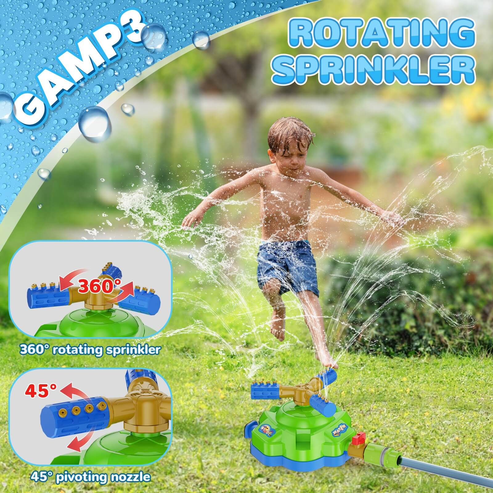 4 IN 1 Kids Water Sprinkler Set Lifting Rocket Sprinkler Baseball & Rocket Toy Outdoor Summer Game for Aged 2 +