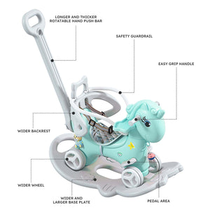 4-in-1 Baby Rocking Horse Cute Unicorn Toddler Ride Toy Detachable Push Handle Sliding Car For Boys Girls