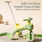 4-in-1 Toddler Tricycle Dino Balance Bike Push Trike with Detachable Push Handle, Music, Light