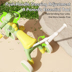 4-in-1 Toddler Tricycle Dino Balance Bike Push Trike with Detachable Push Handle, Music, Light