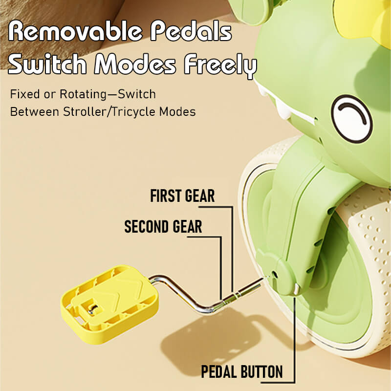 4-in-1 Toddler Tricycle Dino Balance Bike Push Trike with Detachable Push Handle, Music, Light