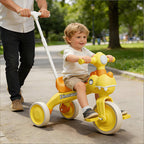 4-in-1 Toddler Tricycle Dino Balance Bike Push Trike with Detachable Push Handle, Music, Light