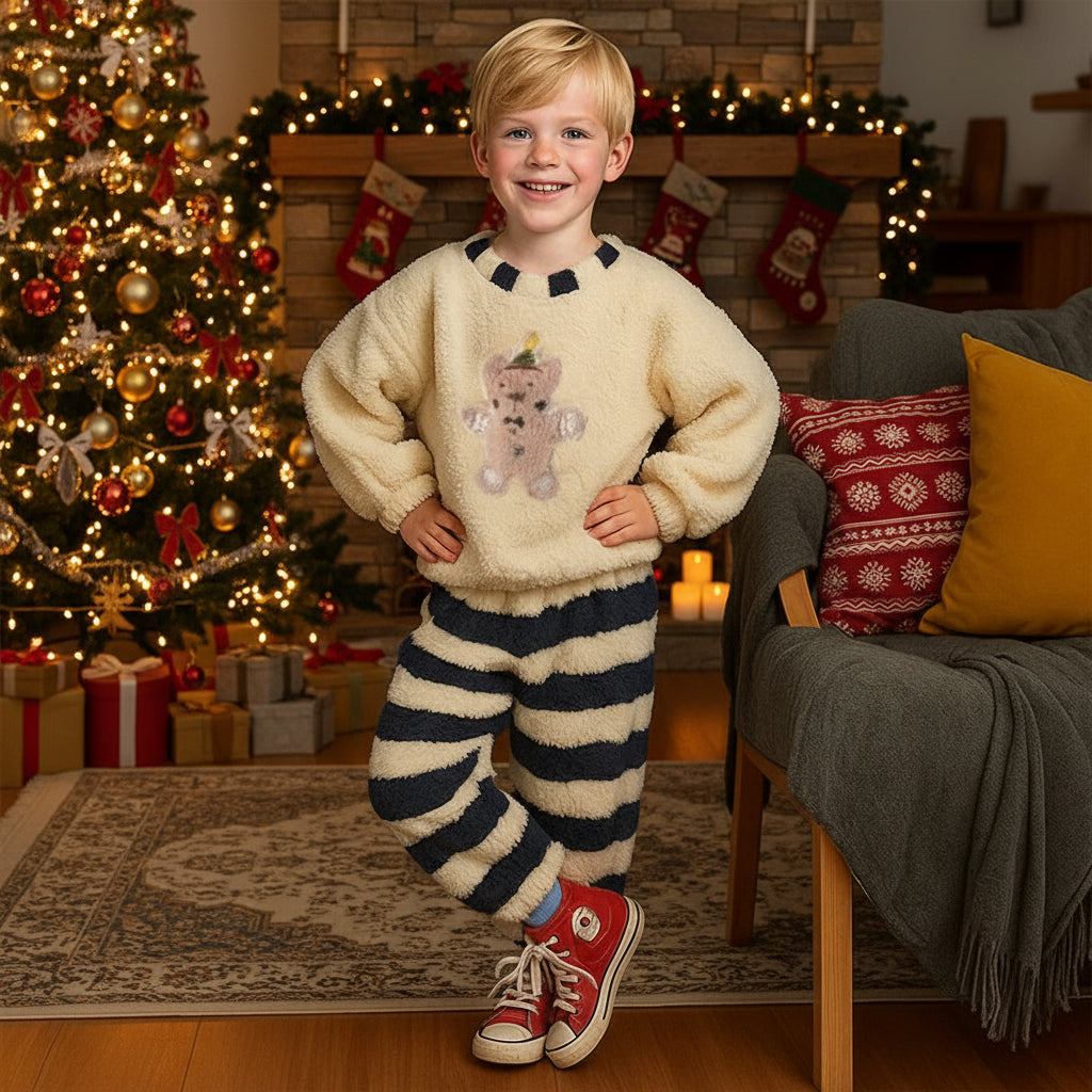 Kids Christmas Pajamas Red Holiday Loungewear Cozy Sherpa Sleepwear for Boys Girls