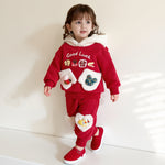 Baby Girls Christmas Hoodie Pants Suit Kids Thick Fleece Cozy Hooded Xmas Sweatshirt