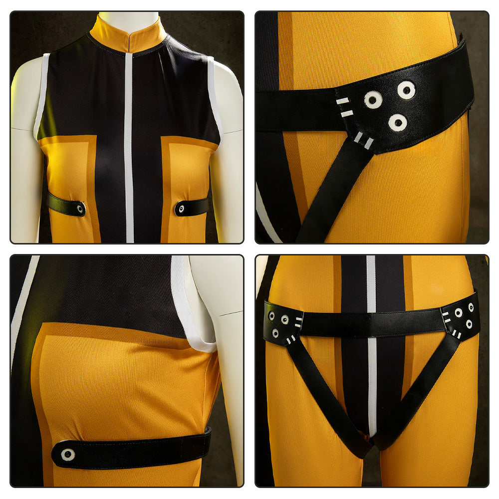Adult Go! Go! Loser Ranger Costume Yellow Keeper Jumpsuit with Leg Harness Strap Suit