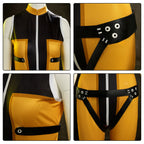 Adult Go! Go! Loser Ranger Costume Yellow Keeper Jumpsuit with Leg Harness Strap Suit