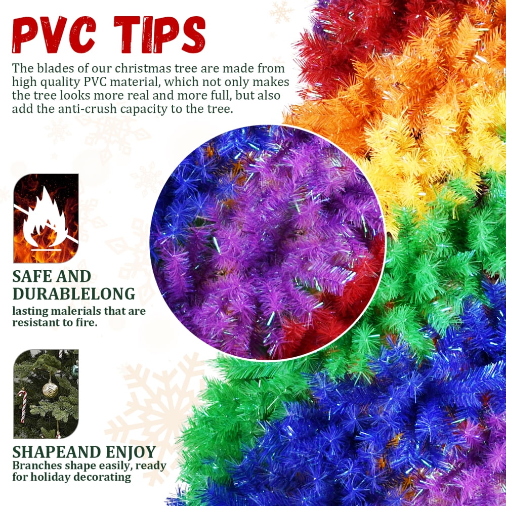 6ft Rainbow Christmas Tree Full Fir Hinged Xmas Tree Spiral Design Holiday Decoration