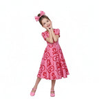 Mommy and Me Pink Dress Flared Party Outfit with Belt and Matching Headband