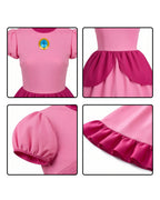 Pink Princess Cosplay Costume Set Dress with Crown Earrings Brooch and Long Gloves