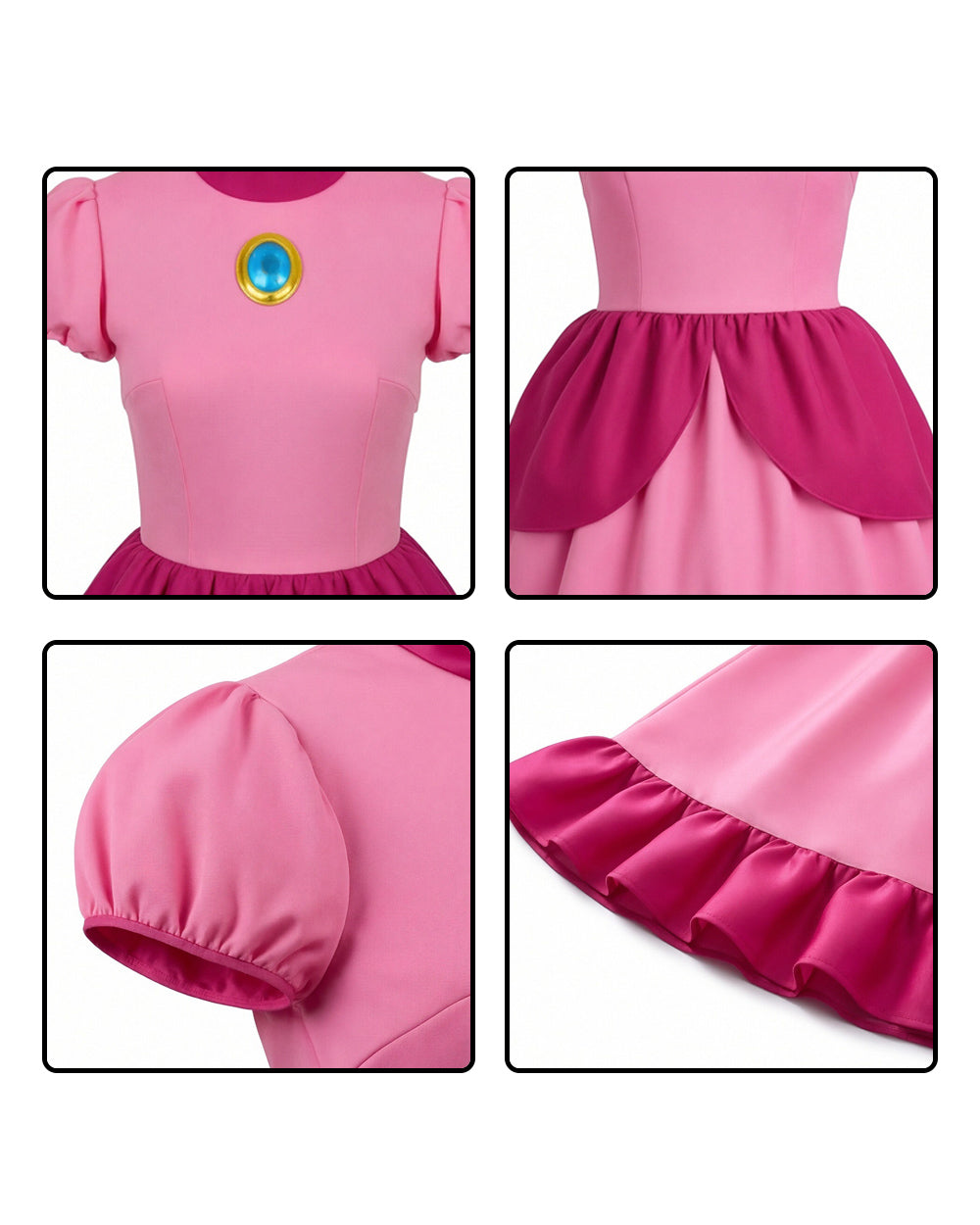 Pink Princess Cosplay Costume Set Dress with Crown Earrings Brooch and Long Gloves