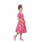 Mommy and Me Pink Dress Flared Party Outfit with Belt and Matching Headband