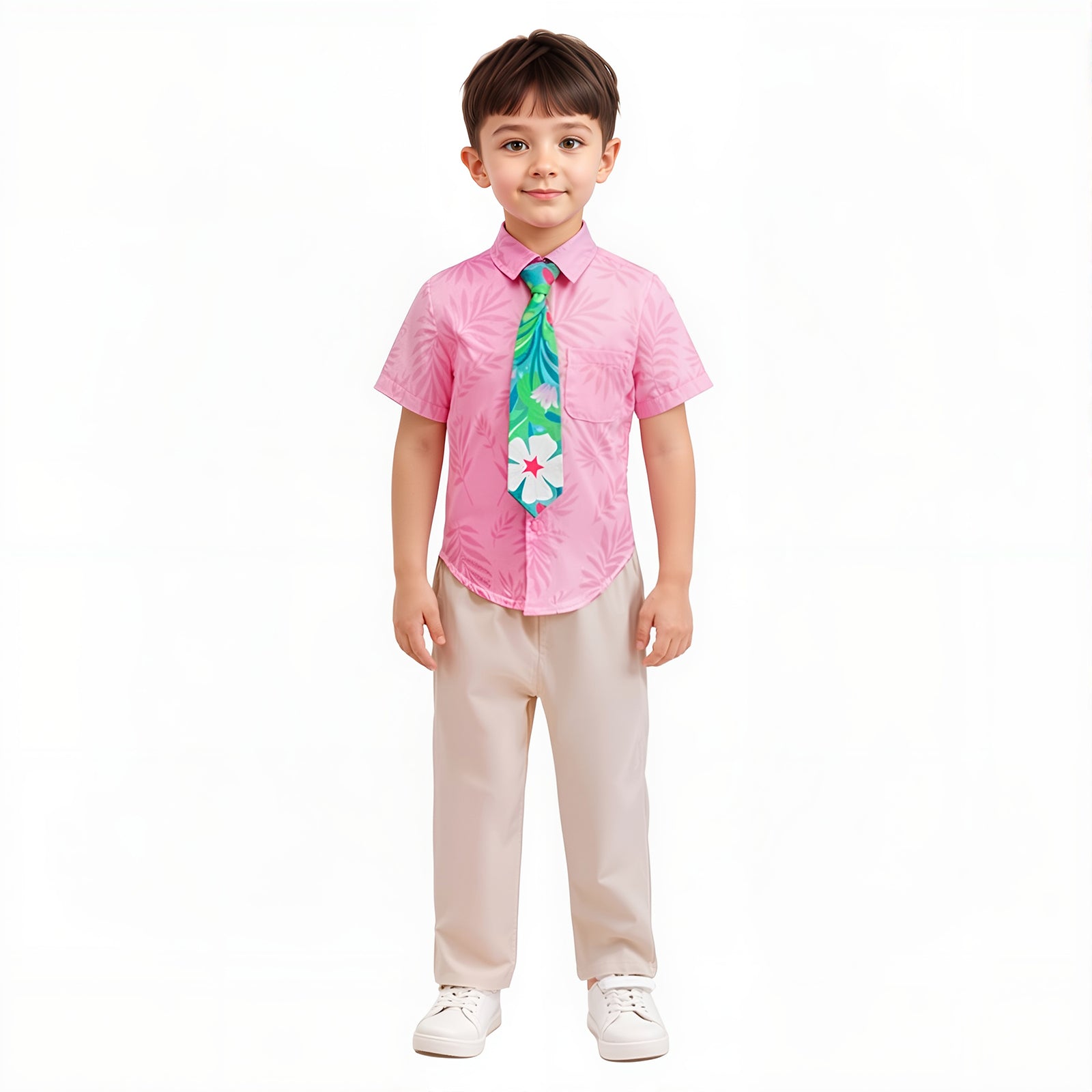 Boys Fox Costume Officer Wilde Pink Shirt Pants and Necktie Full Set for Dress Up Party