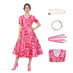 Mommy and Me Pink Dress Flared Party Outfit with Belt and Matching Headband