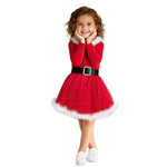 Toddler Baby Girls Santa Dress Red Christmas Long Sleeve Winter Dress with Headwear